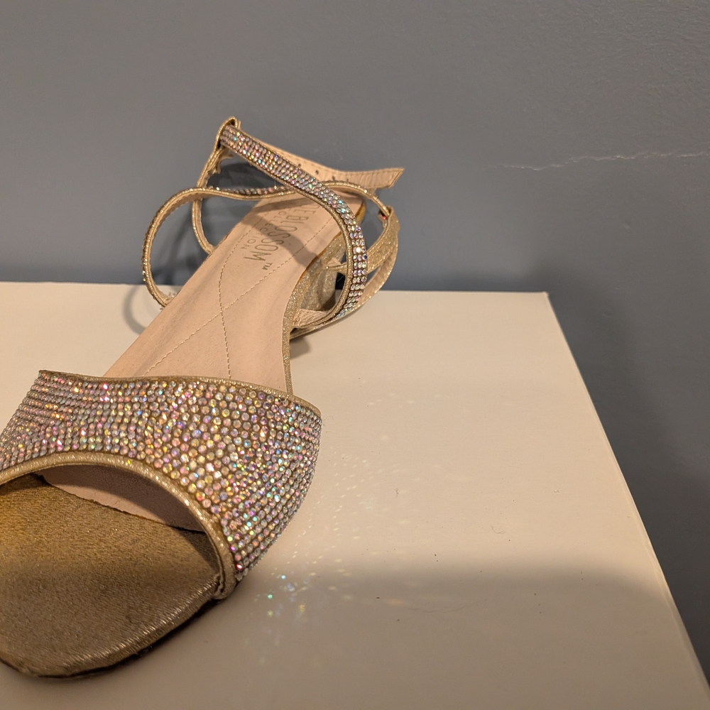 De Blossom Collection Gold Rhinestone Sandals